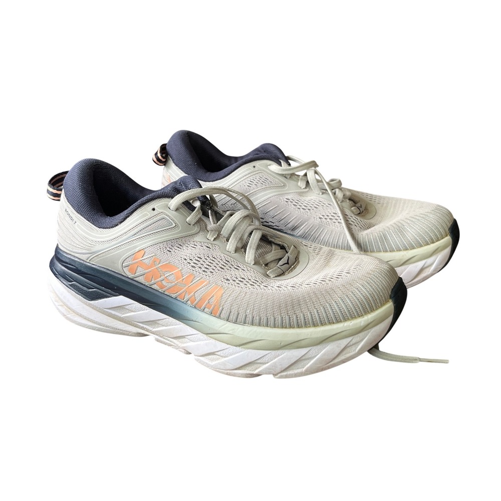 HOKA BONDI 7 Lunar Rock GRAY NAVY ORANGE Sneakers Shoes WOMEN'S 7.5 D WIDE